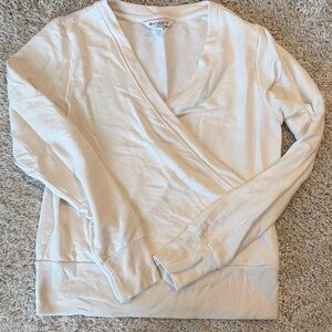 Athleta Off-White Faux Wrap V Neck Sweatshirt